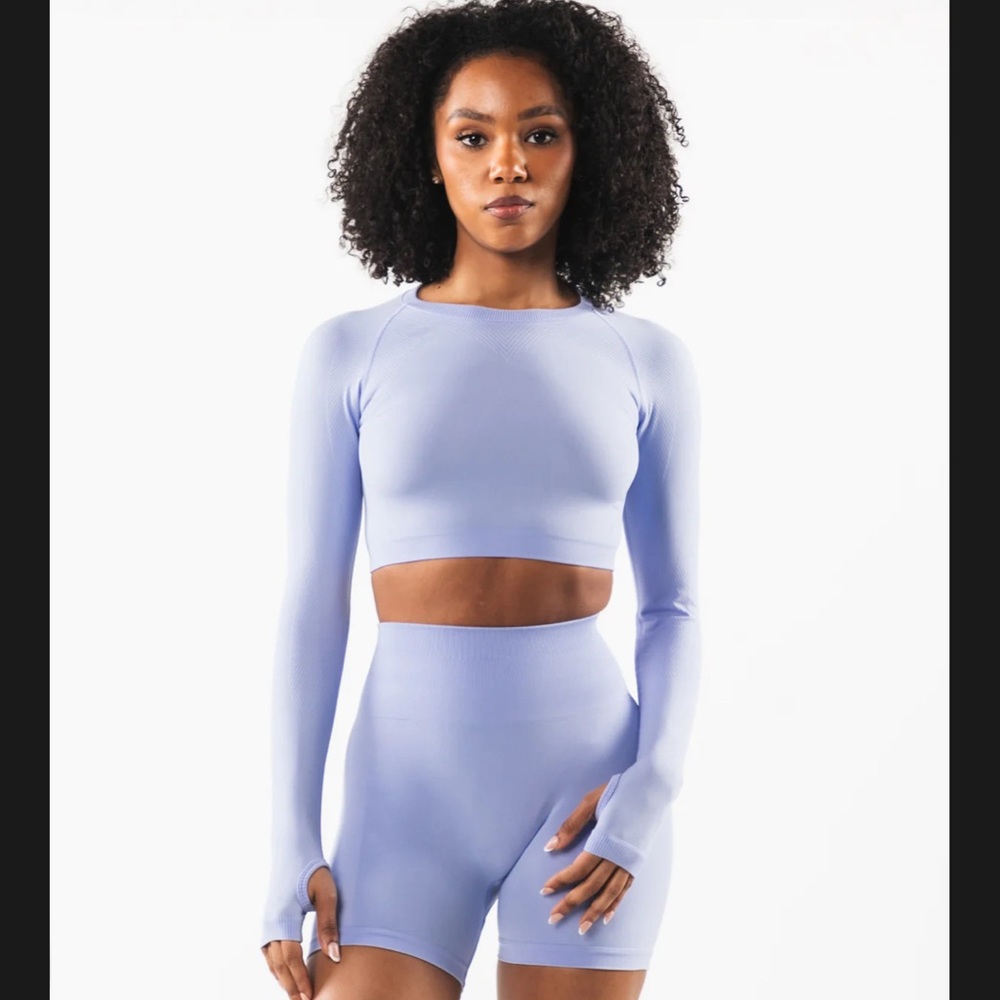 Alphalete STRATUS LS CROP Women's Seamless Crop Top NEW Mystic Blue